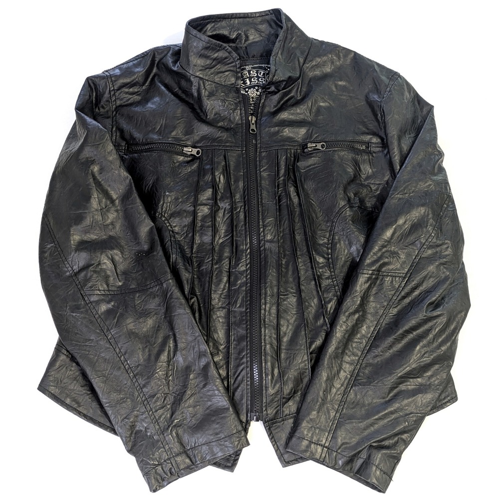 Last Kiss Black Faux Leather Moto Jacket Womens 2X Textured Zip Up 10301XLK4